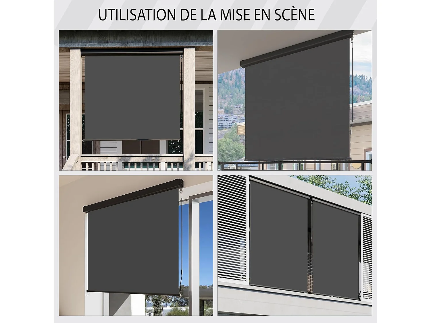 YODOLLA Store vertical rétractable avec coffre, Occultant extérieur fenêtre, Auvent 160x250cm, Pour balcon, Terrasse, Jardin, Gris foncé