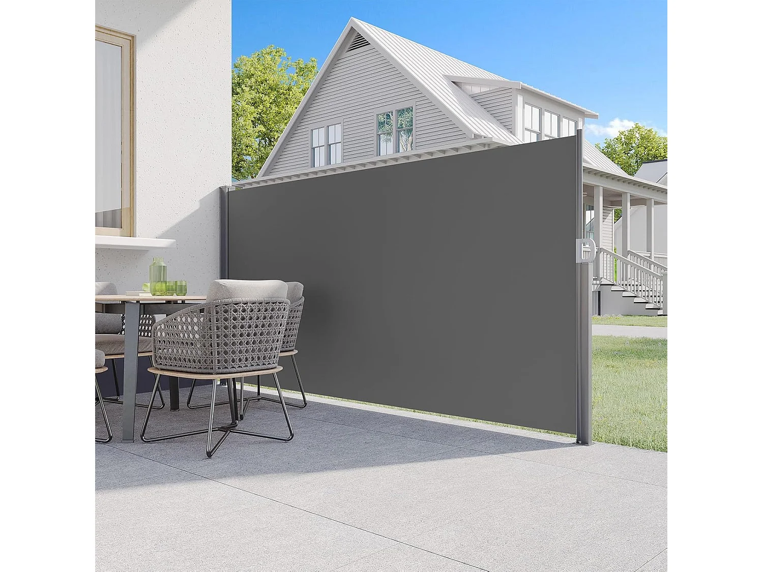 YODOLLA Auvent latéral rétractable 350x180cm, Protection solaire Et intimité extensible pour jardin balcon terrasse, Imperméable pliable, Gris foncé