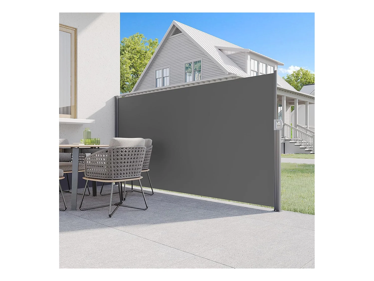 YODOLLA Auvent latéral rétractable 350x160cm extensible, Protection solaire Et intimité imperméable pliable pour jardin balcon terrasse, Gris foncé