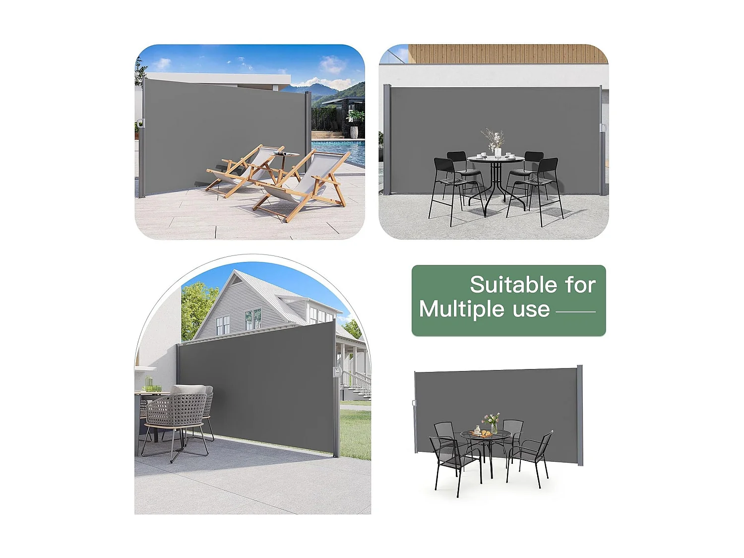 YODOLLA Auvent latéral rétractable 350x160cm extensible, Protection solaire Et intimité imperméable pliable pour jardin balcon terrasse, Gris foncé