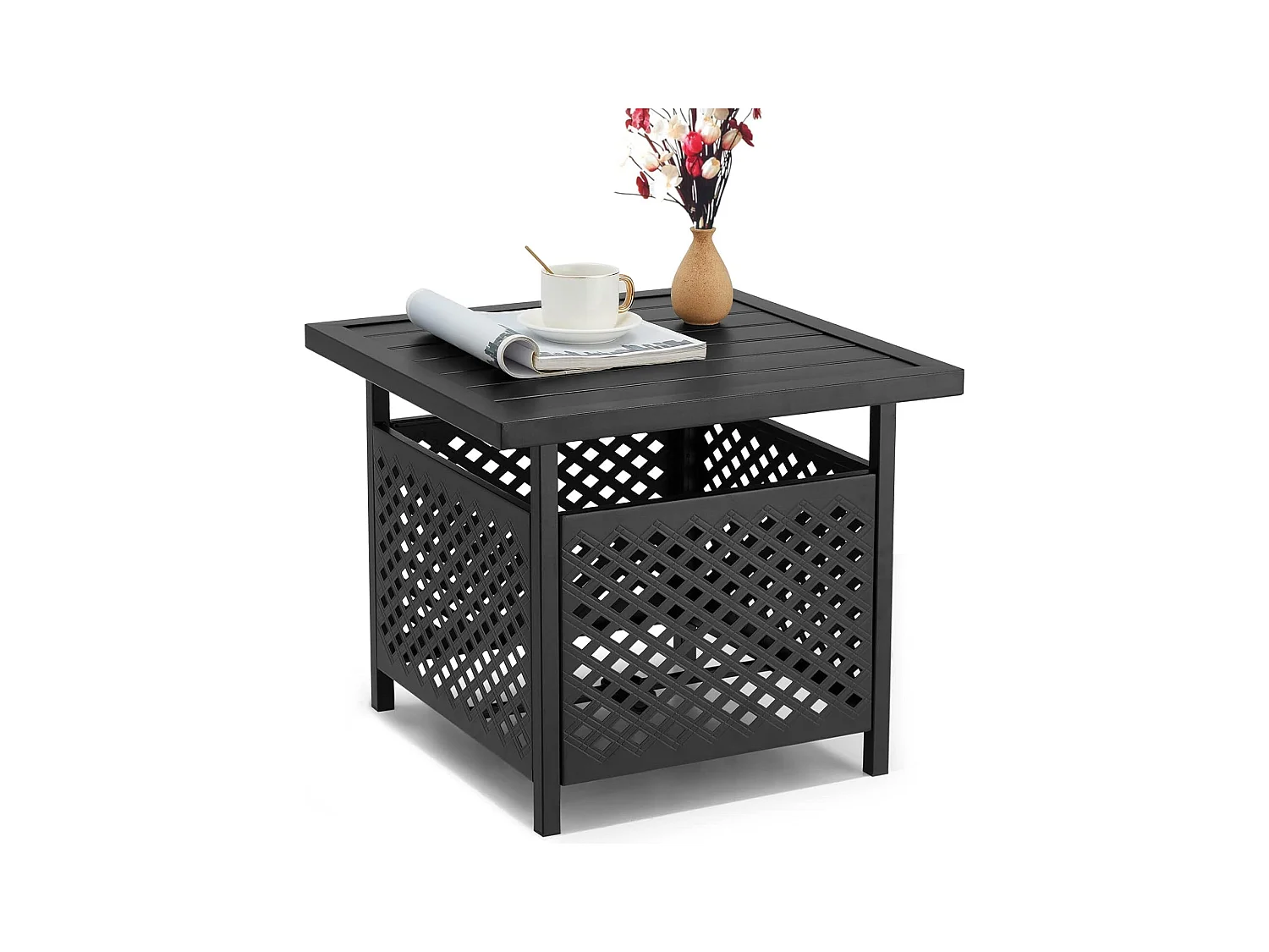 YODOLLA Table d'appoint jardin Avec trou pour parasol (Ø4cm), Petit table jardin métal pour terrasse, Piscine, Jardin, 55 x 55 x 46 cm