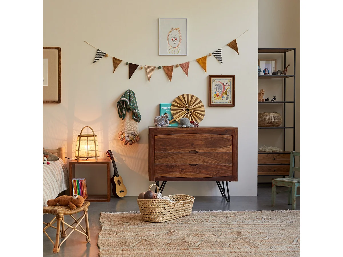 Kinderkommode Bonnie aus Sheesham-Holz, mit 3 Schubladen