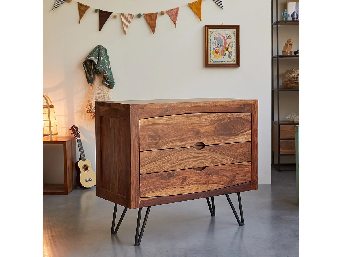 Kinderkommode Bonnie aus Sheesham-Holz, mit 3 Schubladen