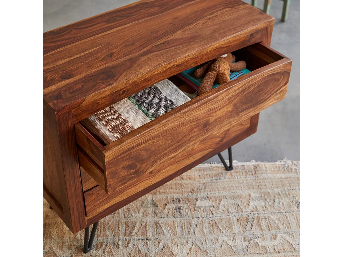 Kinderkommode Bonnie aus Sheesham-Holz, mit 3 Schubladen