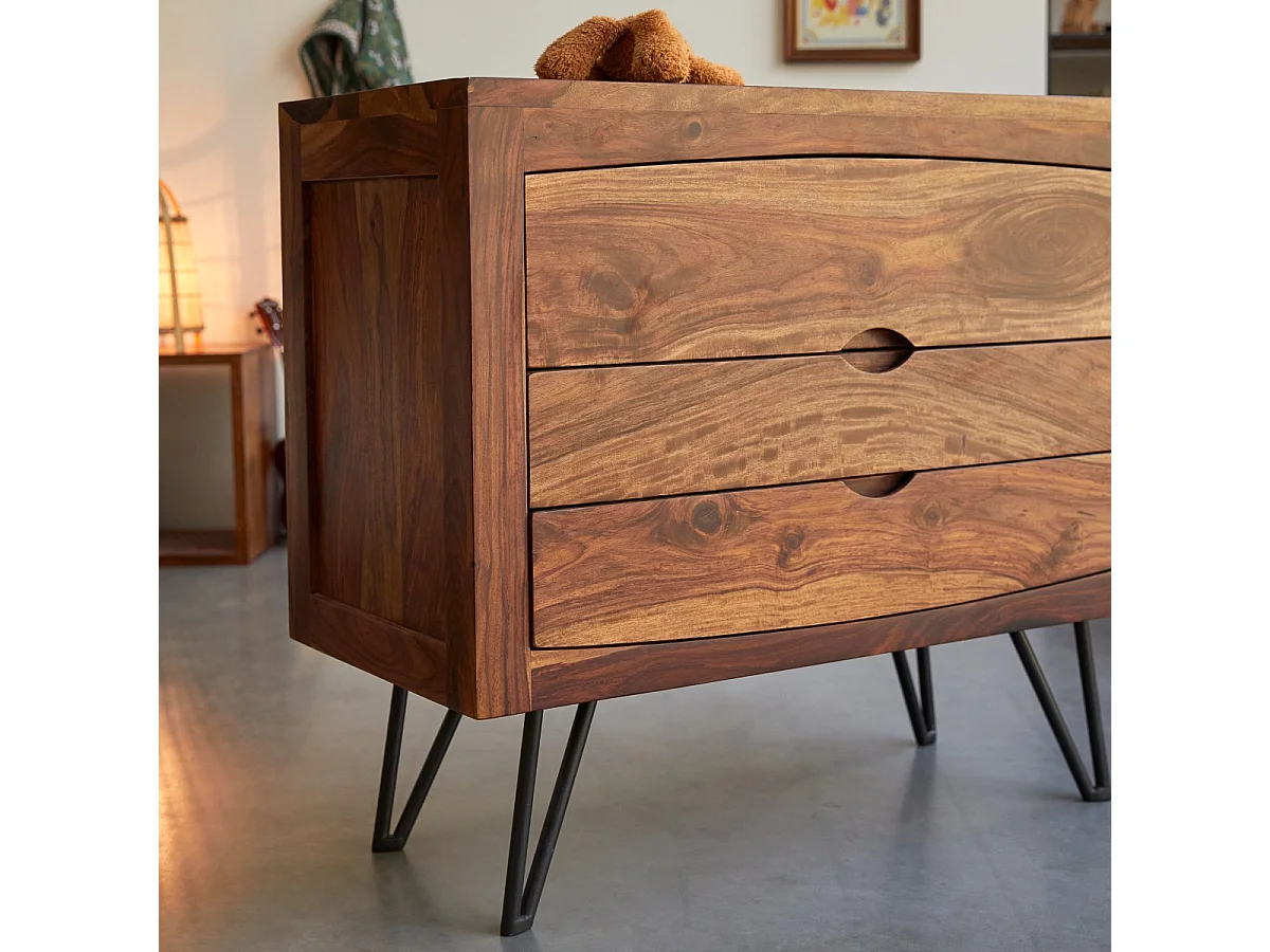 Kinderkommode Bonnie aus Sheesham-Holz, mit 3 Schubladen