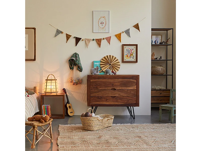 Kinderkommode Bonnie aus Sheesham-Holz, mit 3 Schubladen