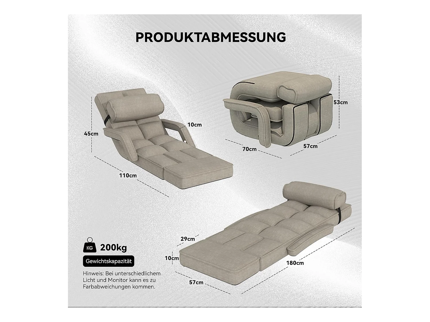 YODOLLA Fauteuil de Sol, Pliable avec coussin & repose-pieds pour chambre, Bureau et maison, Beige