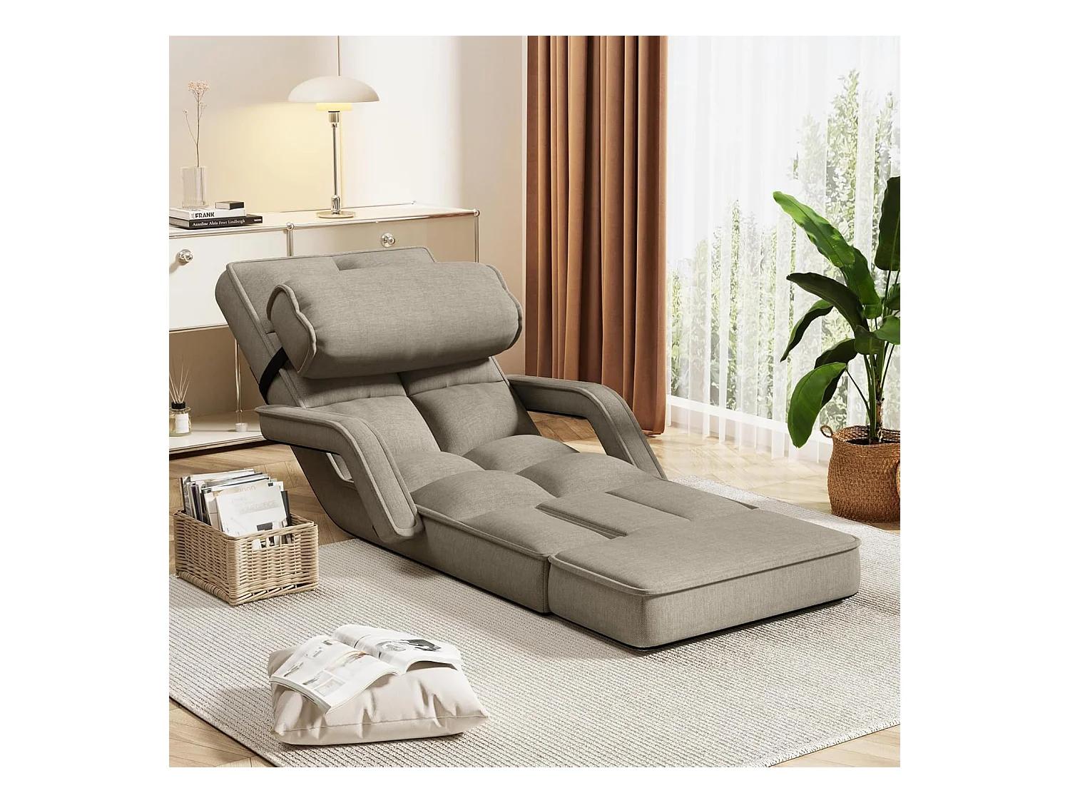 YODOLLA Fauteuil de Sol, Pliable avec coussin & repose-pieds pour chambre, Bureau et maison, Beige
