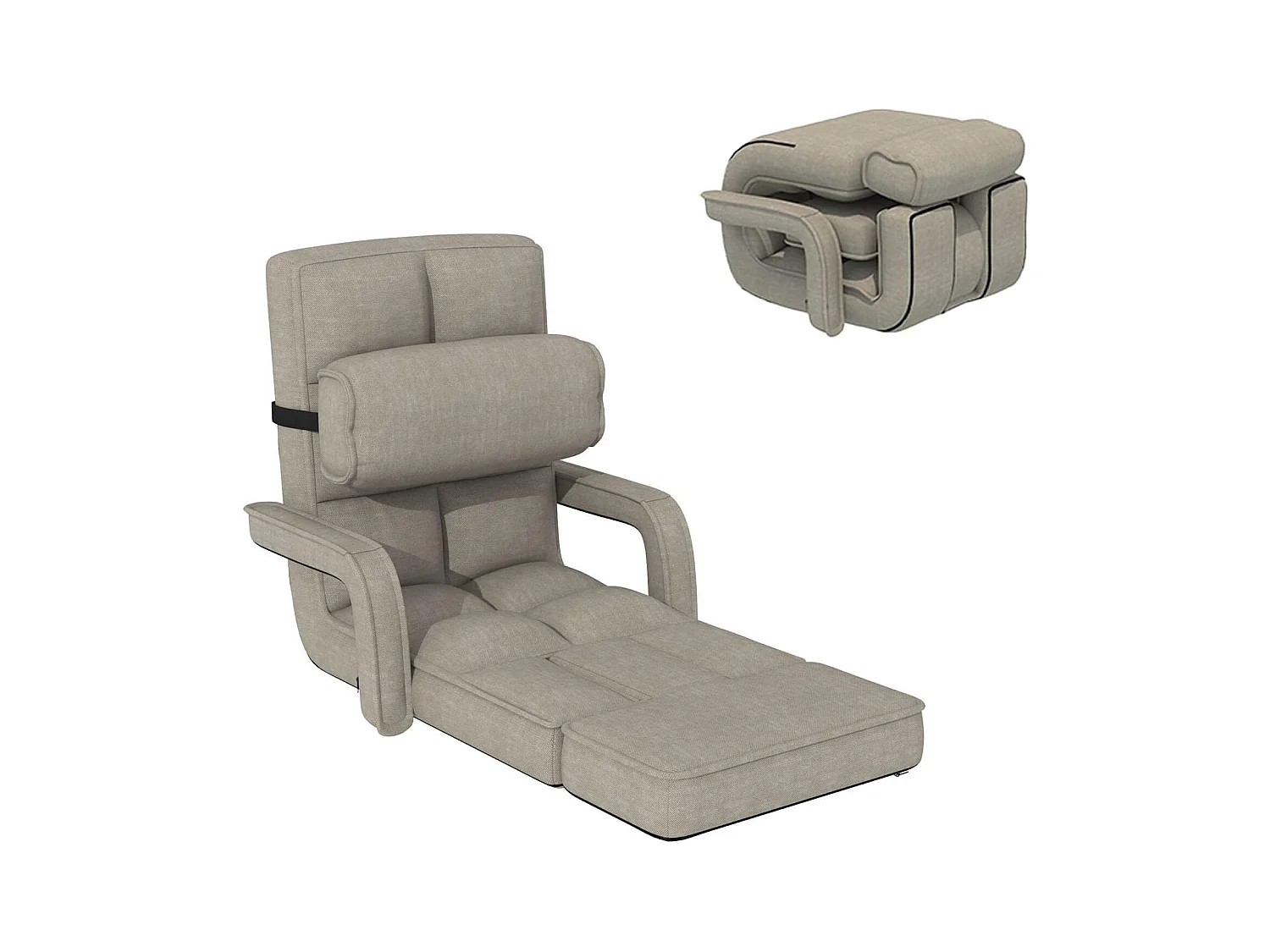 YODOLLA Fauteuil de Sol, Pliable avec coussin & repose-pieds pour chambre, Bureau et maison, Beige