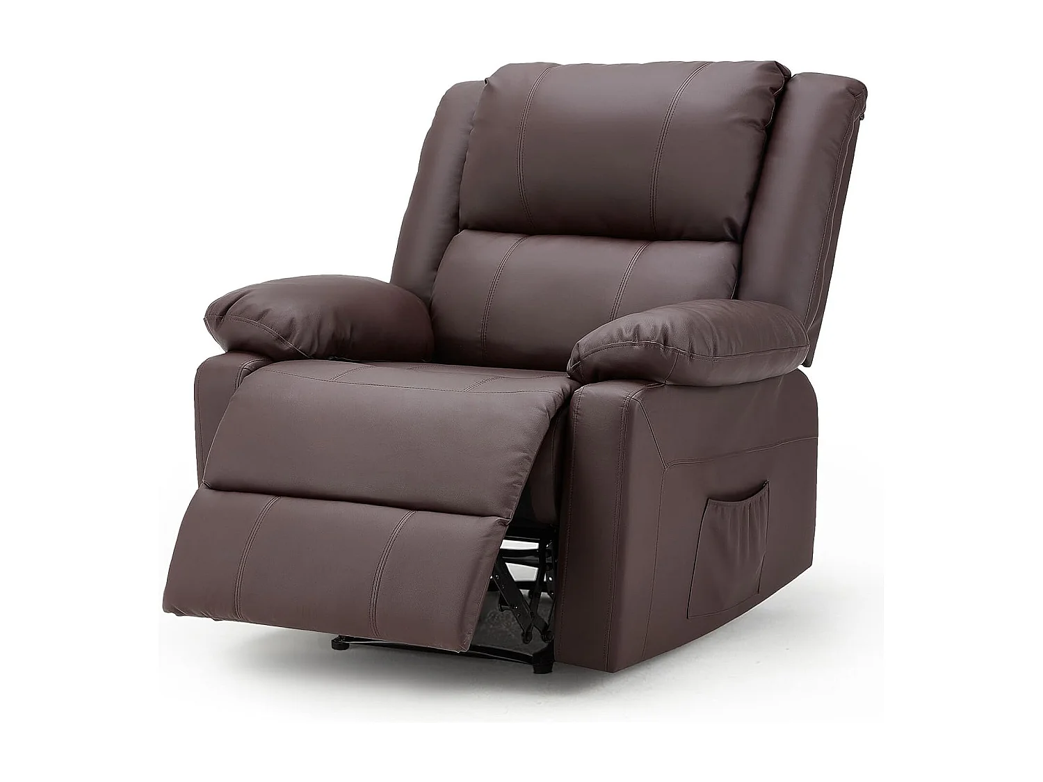 YODOLLA Fauteuil relax Avec fonction allongement, Siège TV ergonomique 150kg charge, En similicuir à commande manuelle, Poches latérales & repose-pieds, Marron