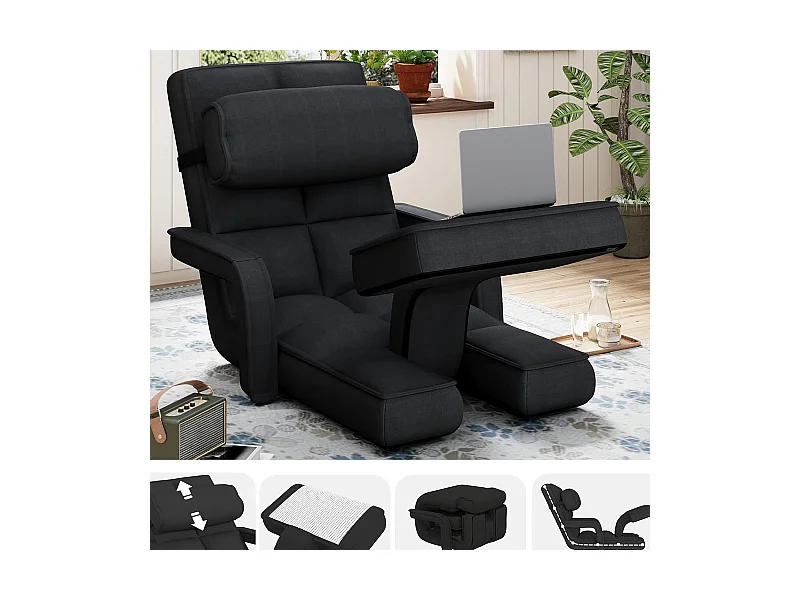 YODOLLA Fauteuil de Sol, Pliable avec coussin & repose-pieds pour chambre, Bureau et maison, Noir