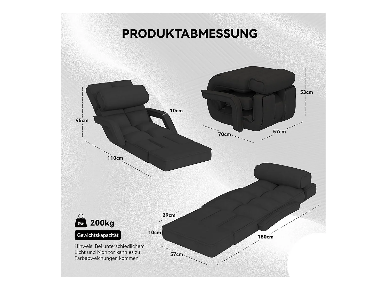 YODOLLA Fauteuil de Sol, Pliable avec coussin & repose-pieds pour chambre, Bureau et maison, Noir