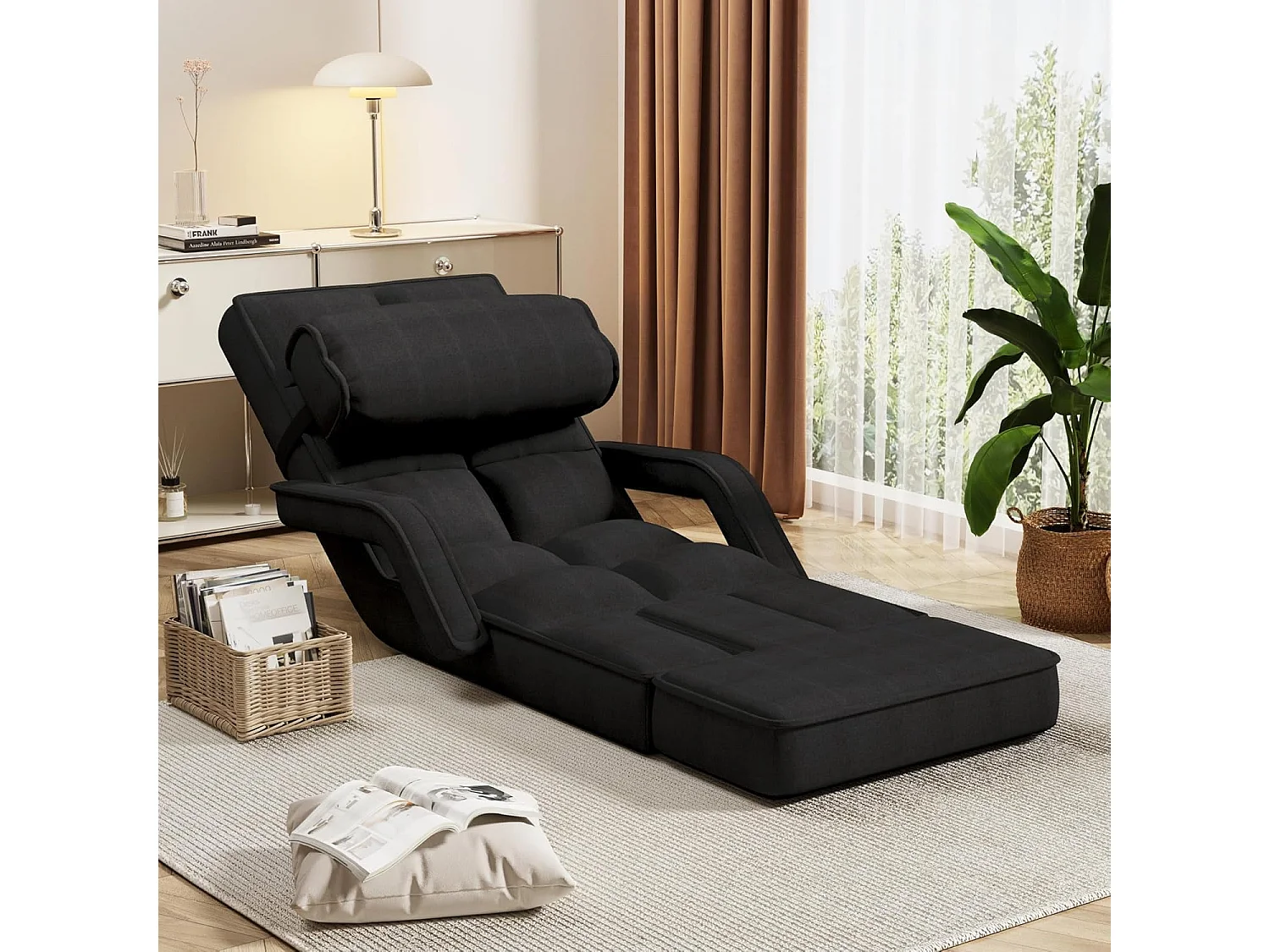 YODOLLA Fauteuil de Sol, Pliable avec coussin & repose-pieds pour chambre, Bureau et maison, Noir