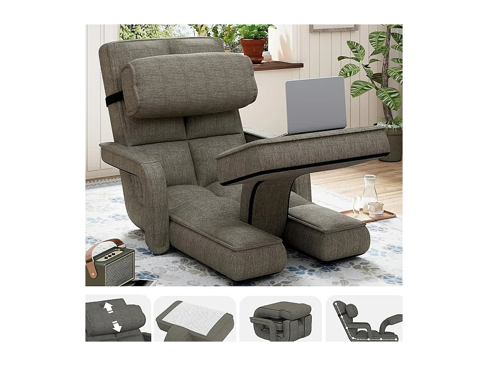 YODOLLA Fauteuil de Sol, Pliable avec coussin & repose-pieds pour chambre, Bureau, Maison, Gris foncé