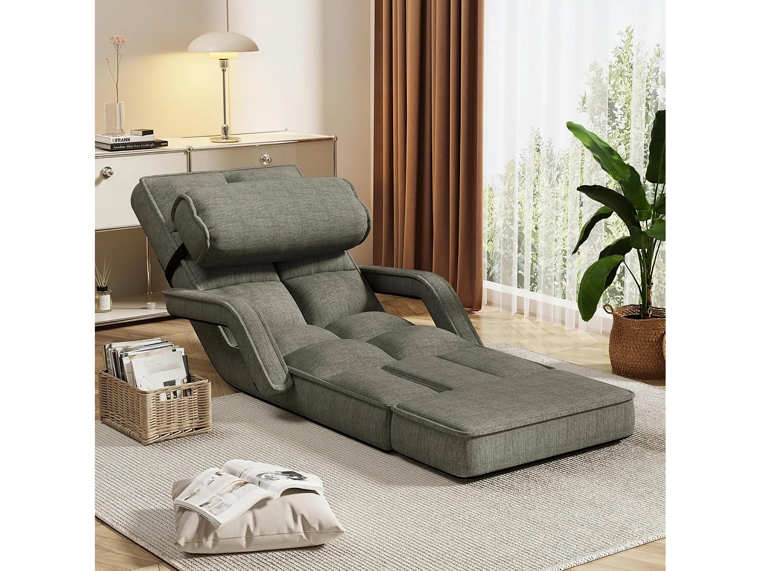 YODOLLA Fauteuil de Sol, Pliable avec coussin & repose-pieds pour chambre, Bureau, Maison, Gris foncé