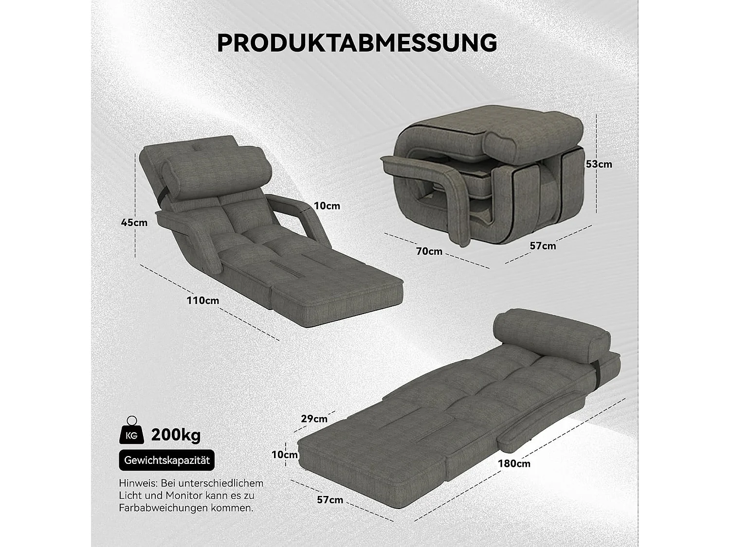 YODOLLA Fauteuil de Sol, Pliable avec coussin & repose-pieds pour chambre, Bureau, Maison, Gris foncé