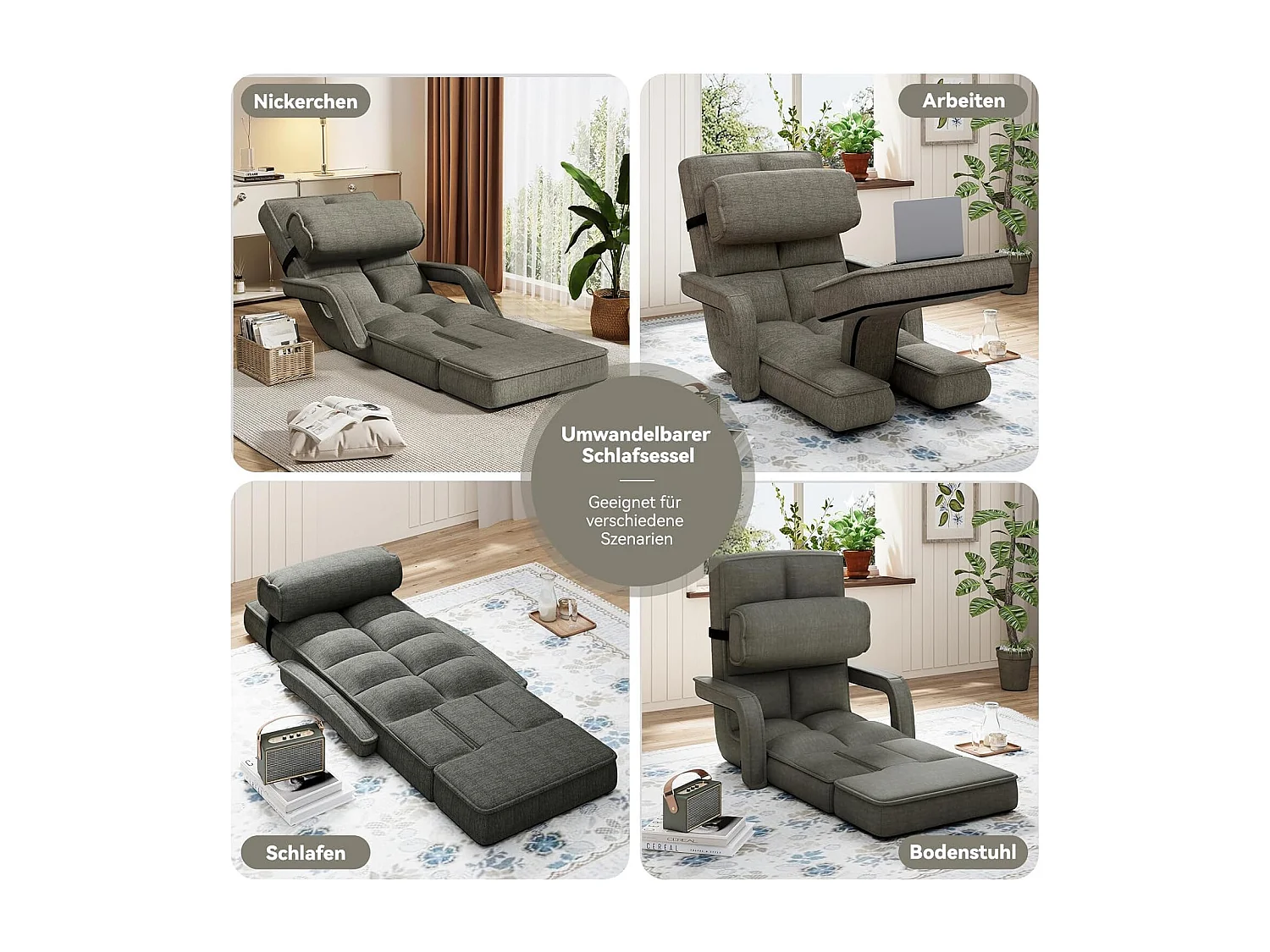YODOLLA Fauteuil de Sol, Pliable avec coussin & repose-pieds pour chambre, Bureau, Maison, Gris foncé