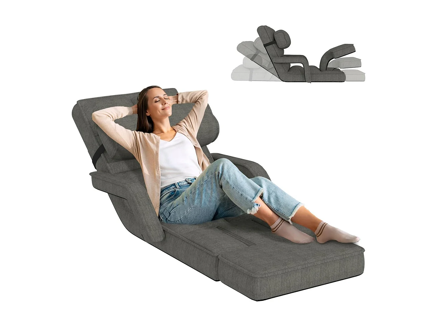 YODOLLA Fauteuil de Sol, Pliable avec coussin & repose-pieds pour chambre, Bureau, Maison, Gris foncé