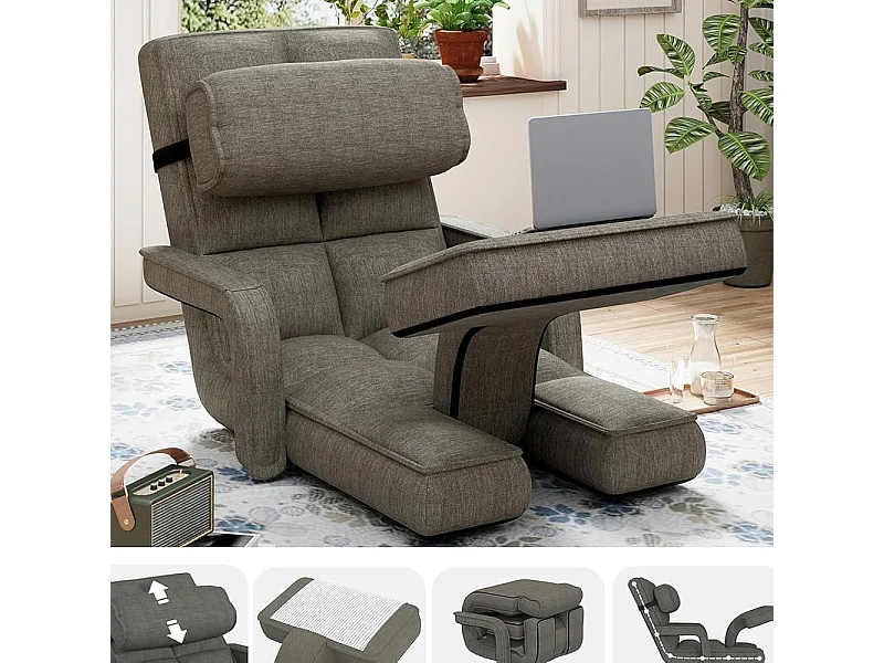 YODOLLA Fauteuil de Sol, Pliable avec coussin & repose-pieds pour chambre, Bureau, Maison, Gris foncé