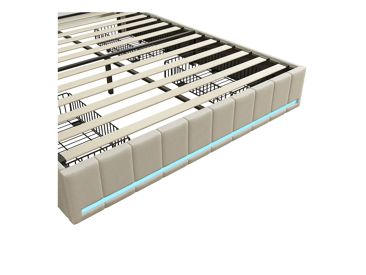 Letto per adulti 140 * 190 cm beige, testiera con luce LED e ricarica USB, con 4 cassetti