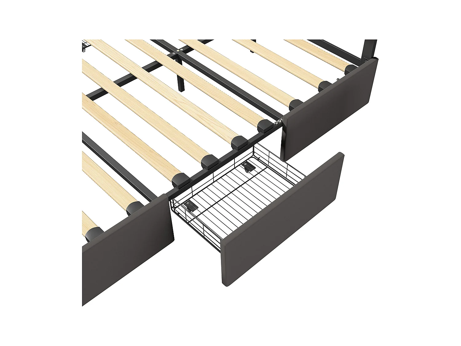 Letto imbottito 160x200cm con LED, con 4 cassetti contenitore, con rete a doghe, PU, grigio