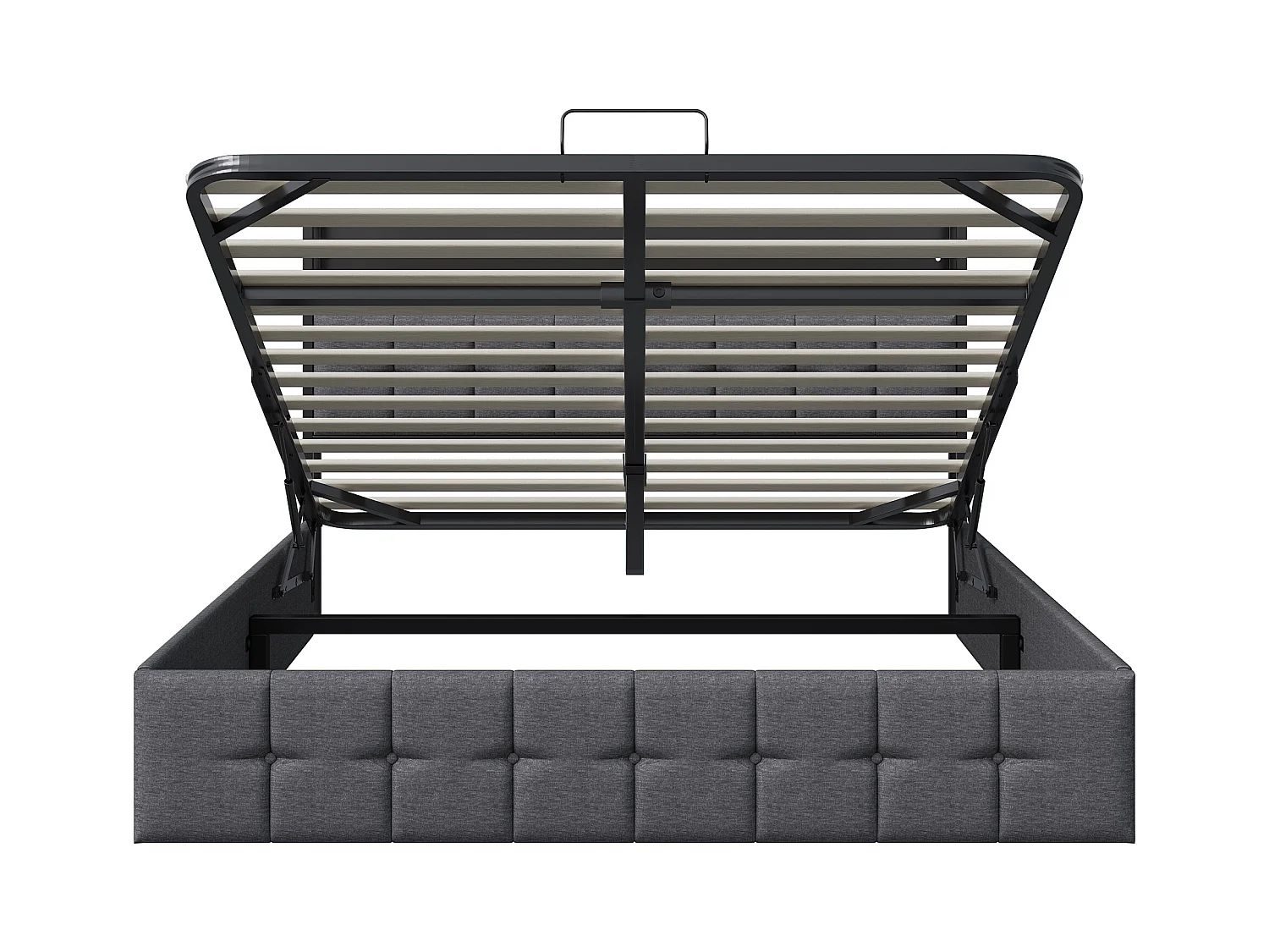 Cama doble tapizada de 140 x 190 cm, con luces LED y puerto USB, con somier de láminas, lino, gris