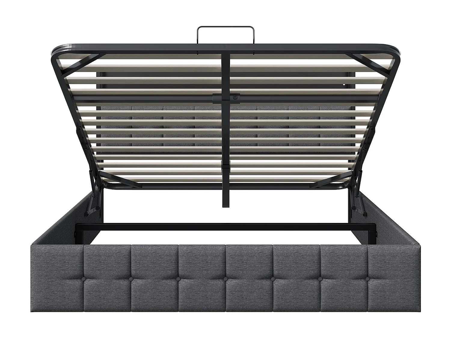 Cama doble tapizada de 140 x 190 cm, con luces LED y puerto USB, con somier de láminas, lino, gris