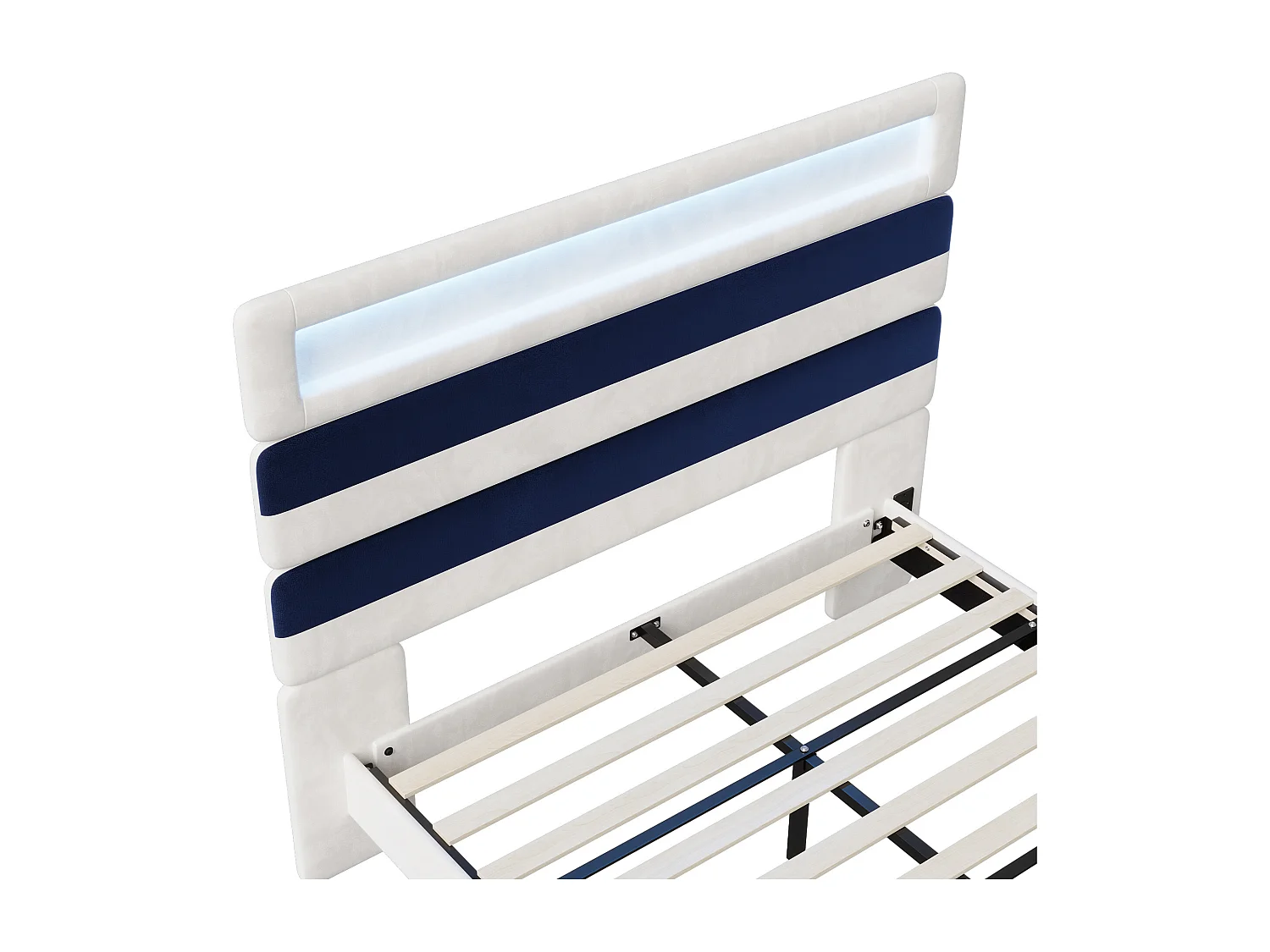 Letto 140 x 190 cm con LED, Letto Matrimoniale Imbottito con 2 USB, con Rete a Doghe, Bianco