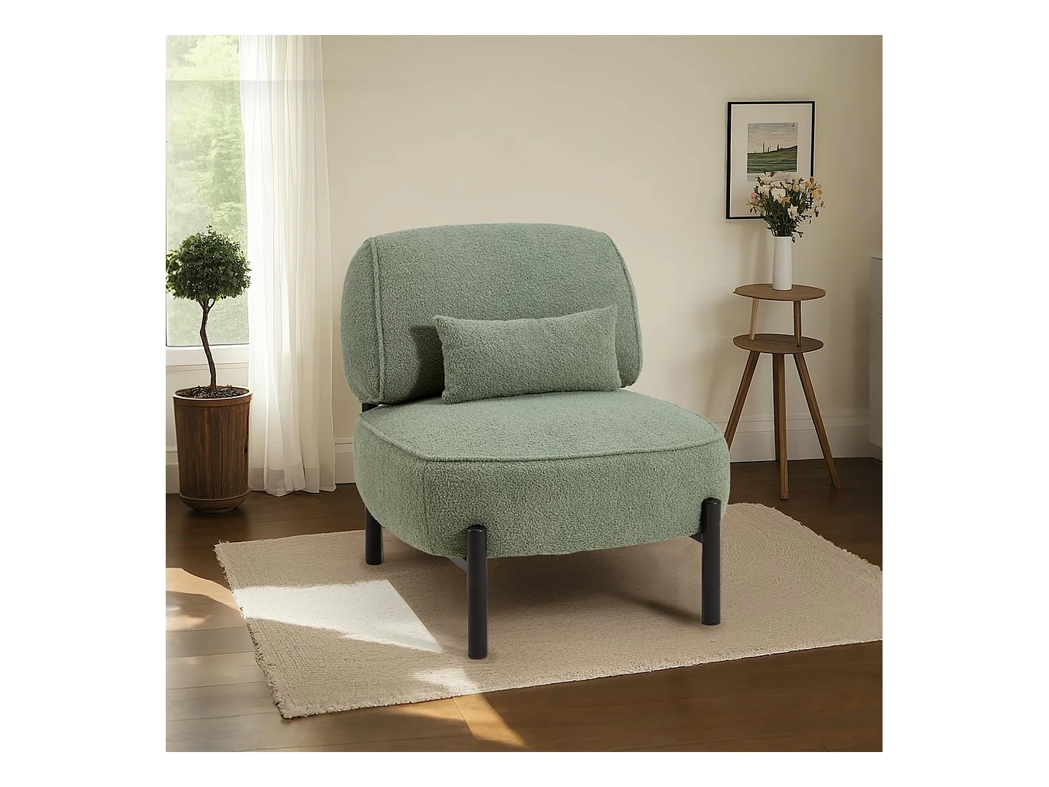 YODOLLA Fauteuil lounge de relaxation, Fauteuil lounge extra-grand rembourré Teddy avec coussins, Fauteuil lecteur confortable pour chambre, Vert