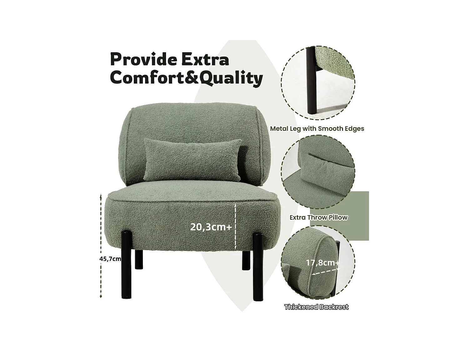 YODOLLA Fauteuil lounge de relaxation, Fauteuil lounge extra-grand rembourré Teddy avec coussins, Fauteuil lecteur confortable pour chambre, Vert