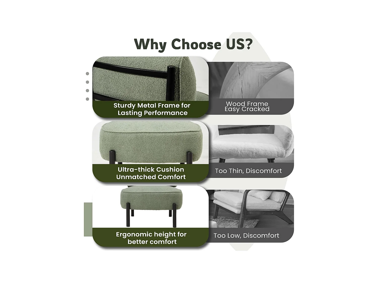 YODOLLA Fauteuil lounge de relaxation, Fauteuil lounge extra-grand rembourré Teddy avec coussins, Fauteuil lecteur confortable pour chambre, Vert