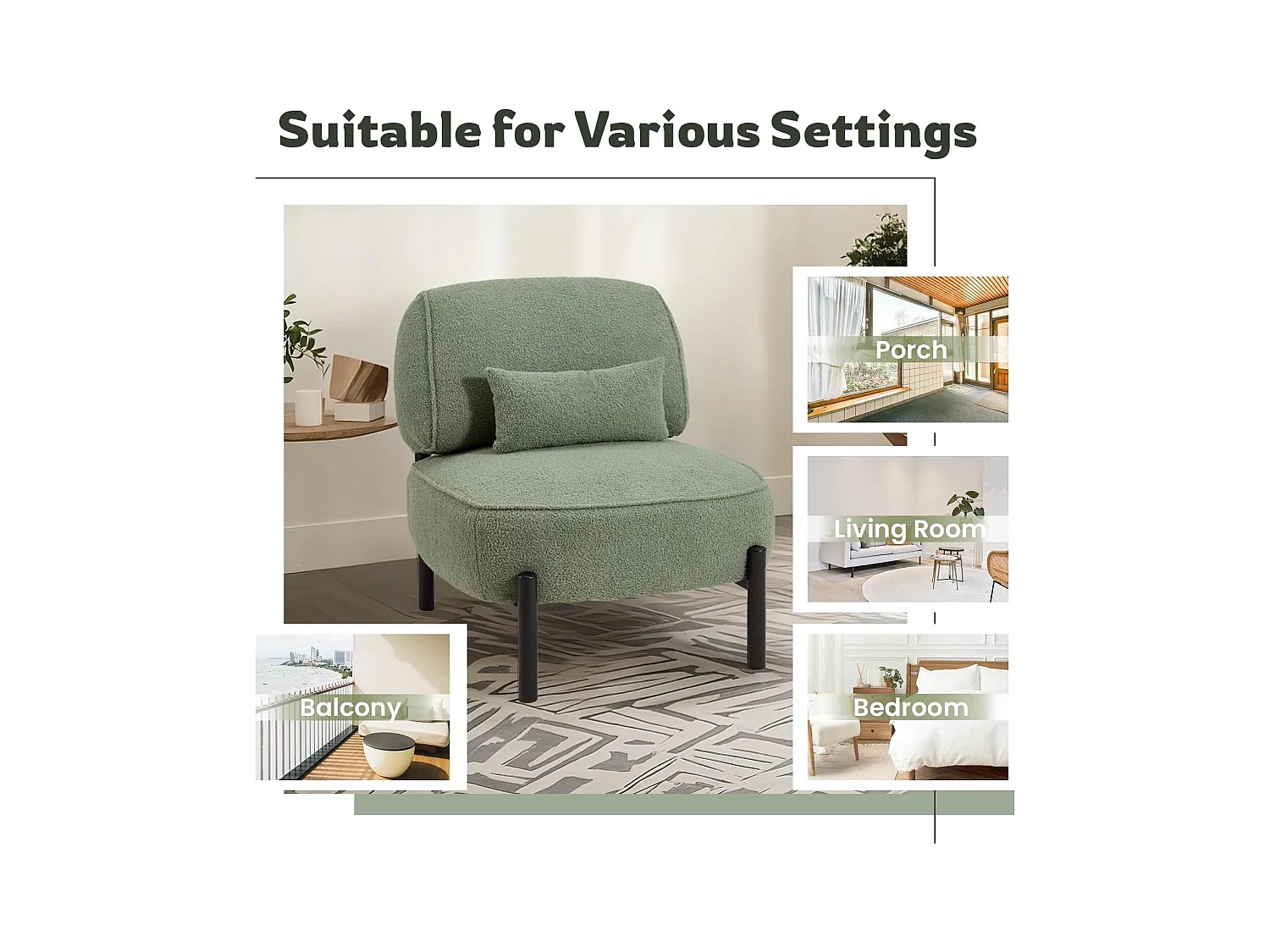 YODOLLA Fauteuil lounge de relaxation, Fauteuil lounge extra-grand rembourré Teddy avec coussins, Fauteuil lecteur confortable pour chambre, Vert