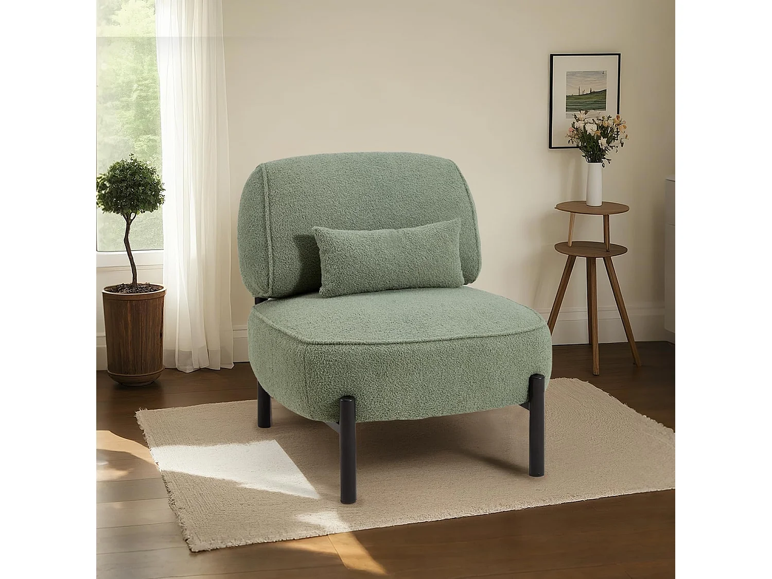 YODOLLA Fauteuil lounge de relaxation, Fauteuil lounge extra-grand rembourré Teddy avec coussins, Fauteuil lecteur confortable pour chambre, Vert