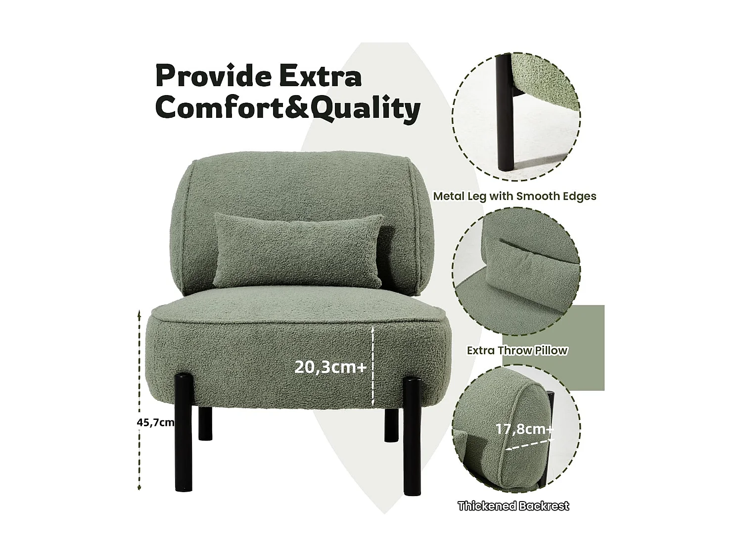 YODOLLA Fauteuil lounge de relaxation, Fauteuil lounge extra-grand rembourré Teddy avec coussins, Fauteuil lecteur confortable pour chambre, Vert