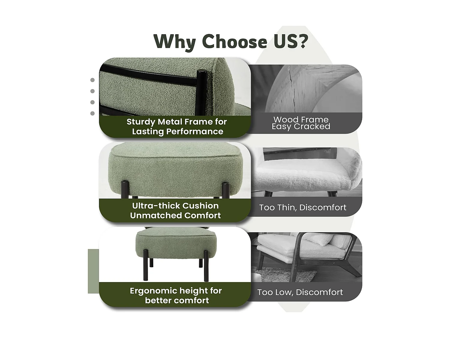 YODOLLA Fauteuil lounge de relaxation, Fauteuil lounge extra-grand rembourré Teddy avec coussins, Fauteuil lecteur confortable pour chambre, Vert