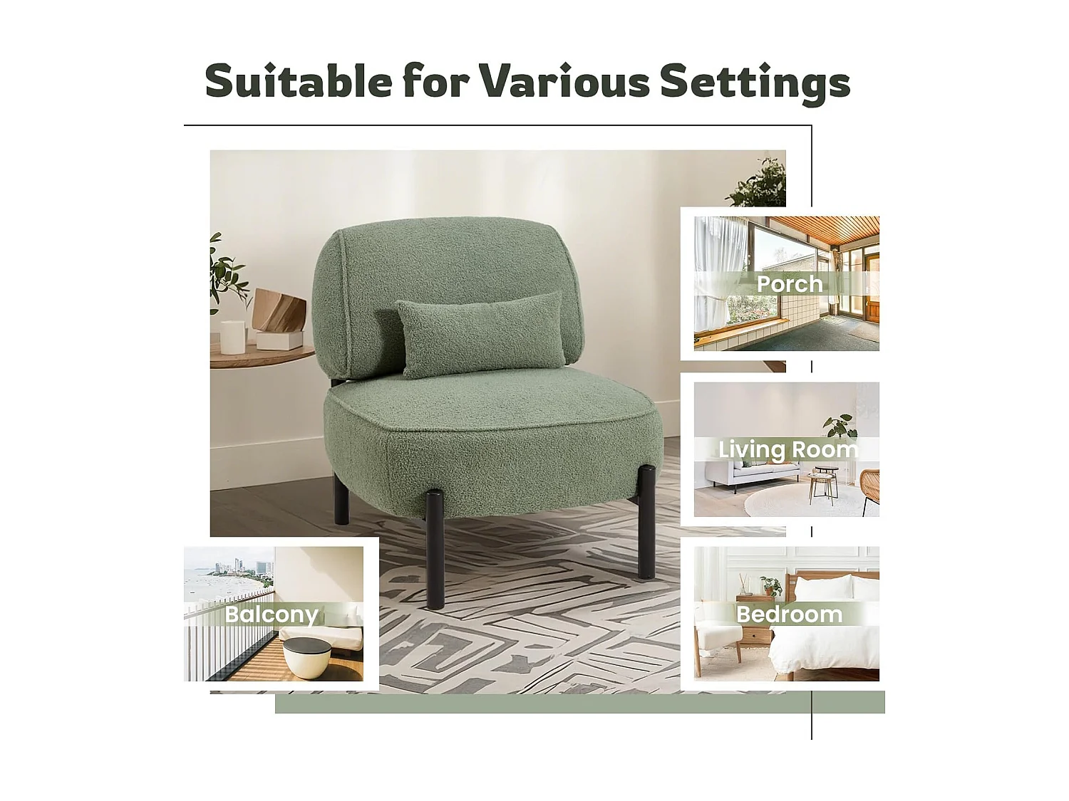 YODOLLA Fauteuil lounge de relaxation, Fauteuil lounge extra-grand rembourré Teddy avec coussins, Fauteuil lecteur confortable pour chambre, Vert