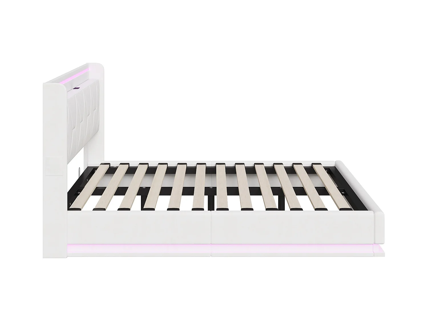 Letto matrimoniale 160x200 con LED e USB, letto contenitore con rete a doghe e testiera, velluto, bianco