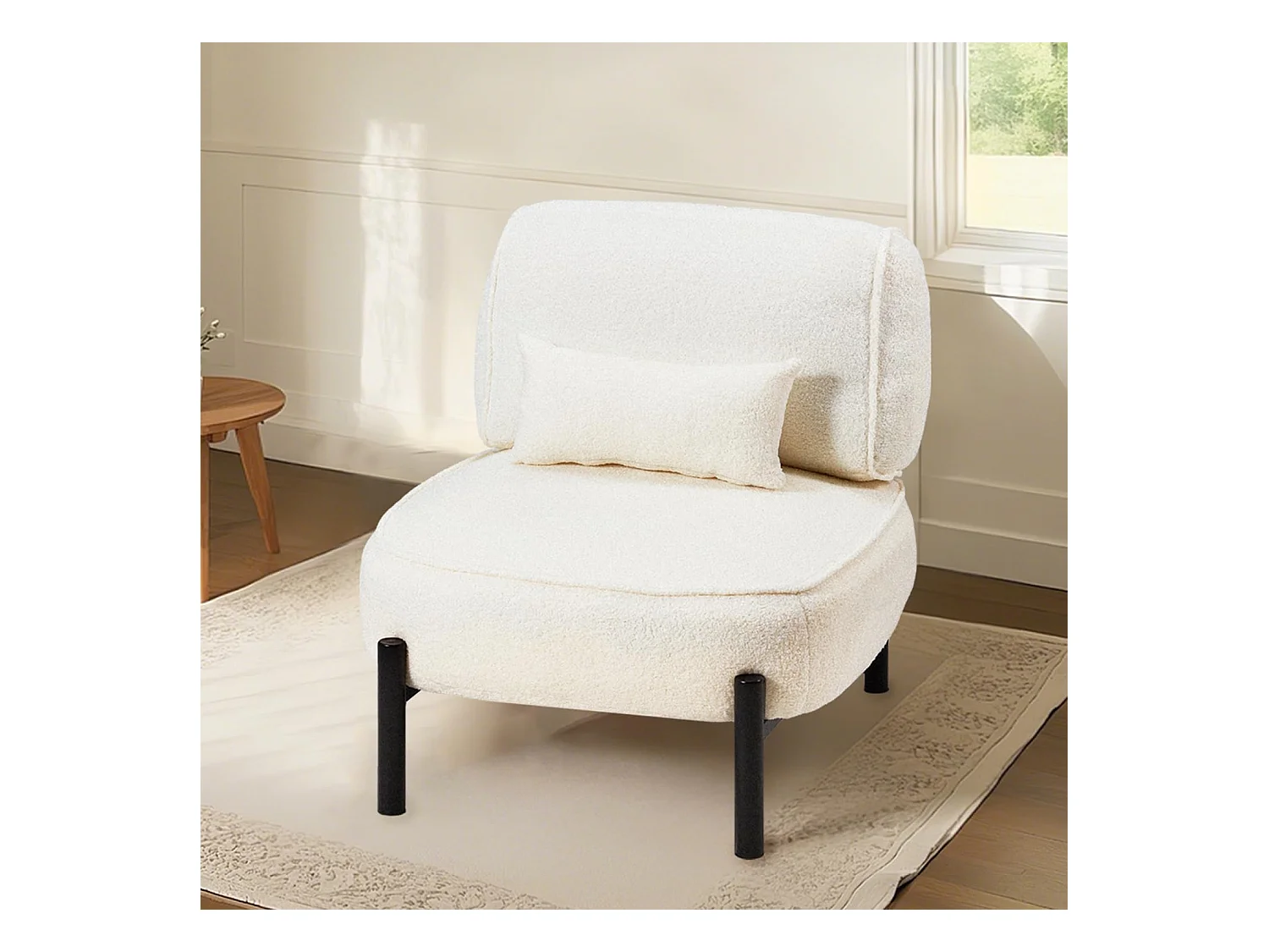 YODOLLA Fauteuil lounge de relaxation, Fauteuil lounge extra-grand rembourré Teddy avec coussins, Fauteuil lecteur confortable pour chambre, Blanc