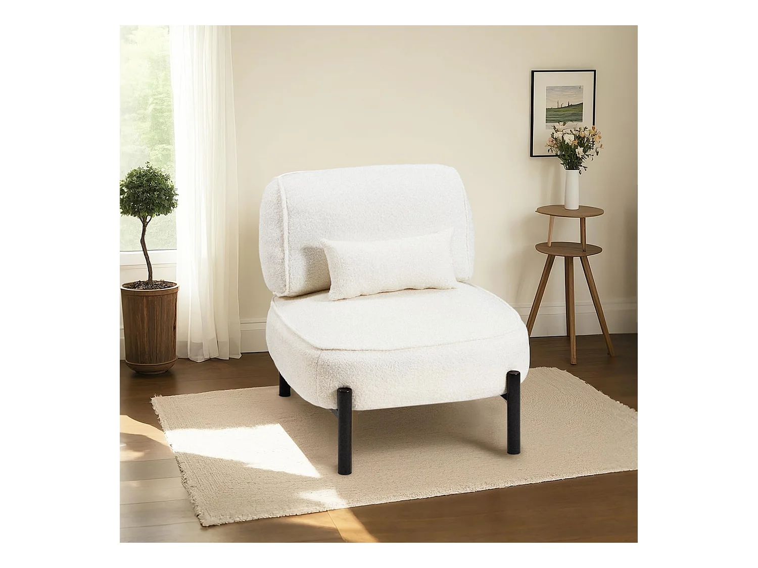YODOLLA Fauteuil lounge de relaxation, Fauteuil lounge extra-grand rembourré Teddy avec coussins, Fauteuil lecteur confortable pour chambre, Blanc