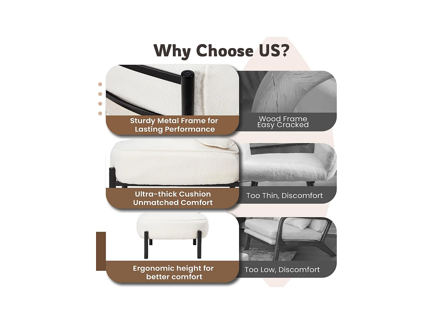 YODOLLA Fauteuil lounge de relaxation, Fauteuil lounge extra-grand rembourré Teddy avec coussins, Fauteuil lecteur confortable pour chambre, Blanc