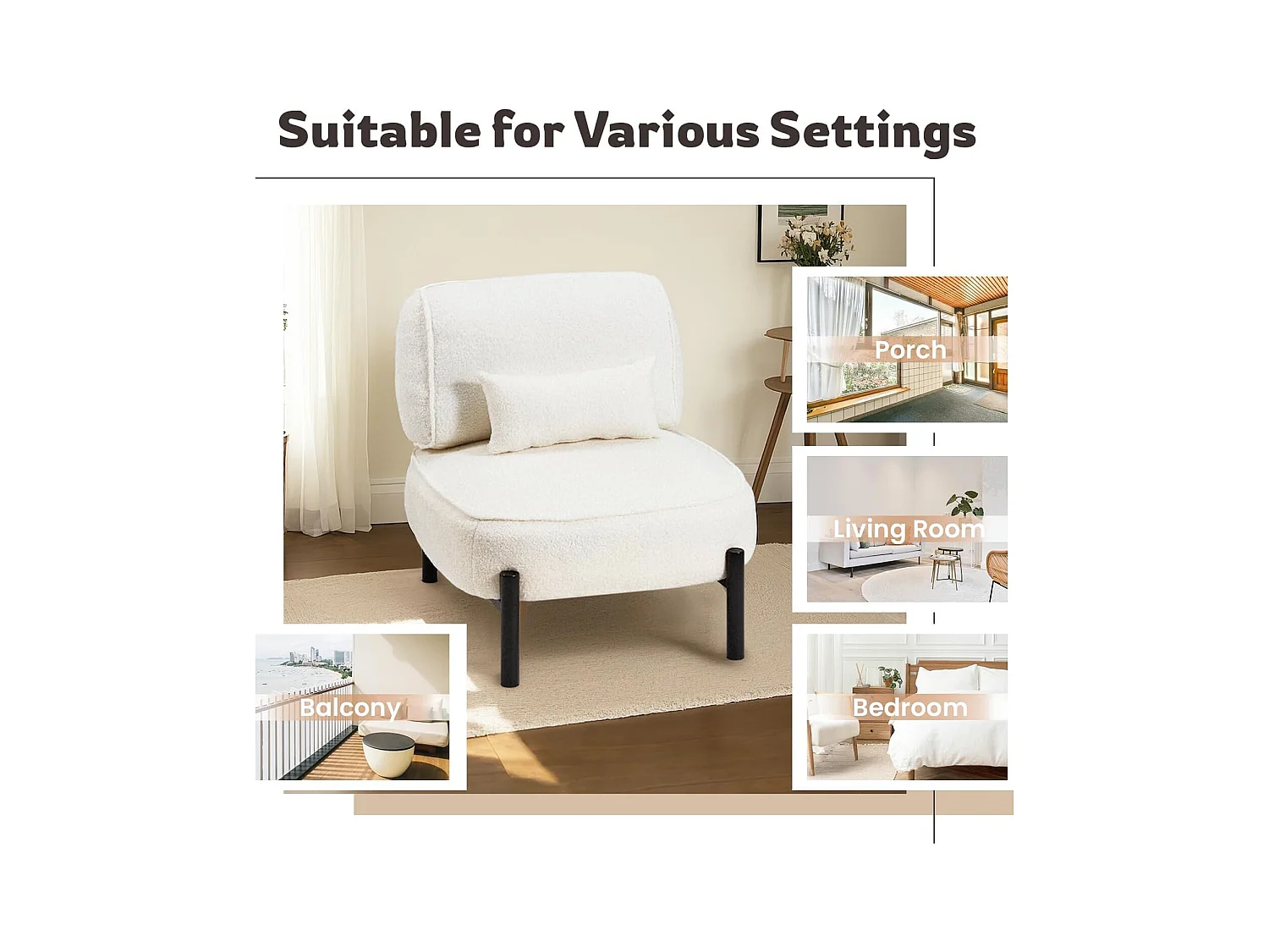 YODOLLA Fauteuil lounge de relaxation, Fauteuil lounge extra-grand rembourré Teddy avec coussins, Fauteuil lecteur confortable pour chambre, Blanc