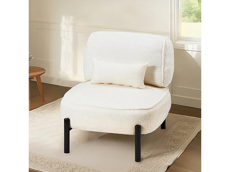 YODOLLA Fauteuil lounge de relaxation, Fauteuil lounge extra-grand rembourré Teddy avec coussins, Fauteuil lecteur confortable pour chambre, Blanc