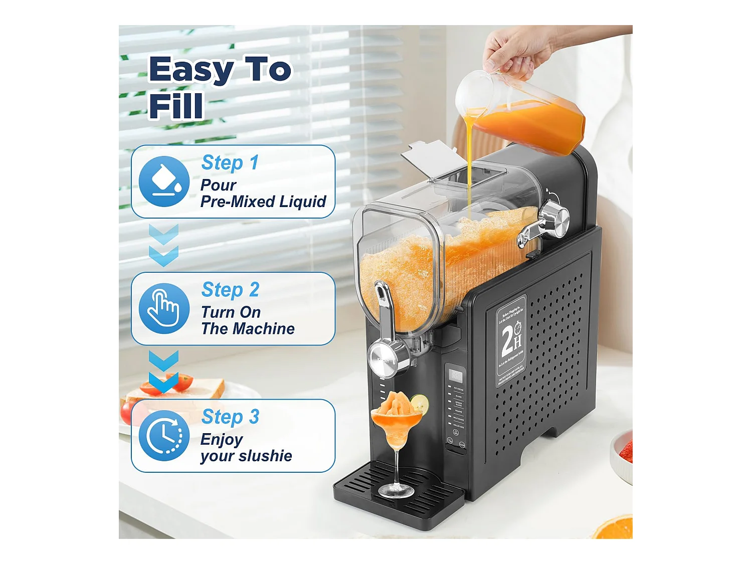 YODOLLA Machine à Granité 2,6L 7-en-1 Pour cocktails glacés maison, Frappés, Milkshakes & jus congelés avec nettoyage automatique et technologie InstantFreeze