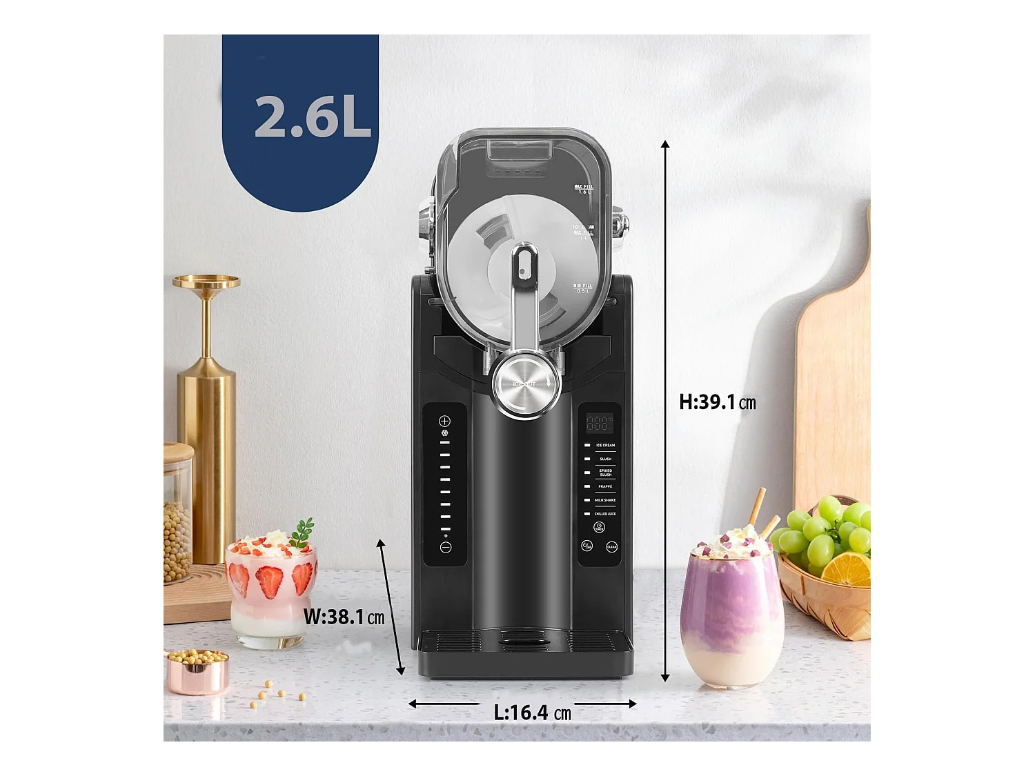 YODOLLA Machine à Granité 2,6L 7-en-1 Pour cocktails glacés maison, Frappés, Milkshakes & jus congelés avec nettoyage automatique et technologie InstantFreeze