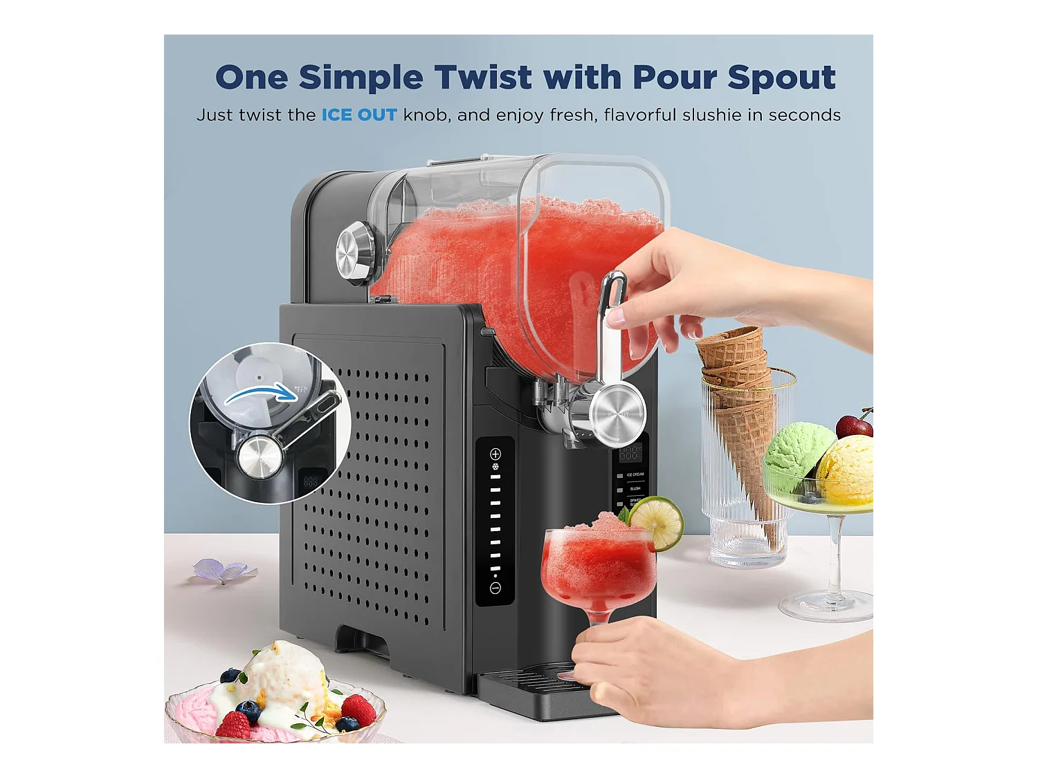 YODOLLA Machine à Granité 2,6L 7-en-1 Pour cocktails glacés maison, Frappés, Milkshakes & jus congelés avec nettoyage automatique et technologie InstantFreeze
