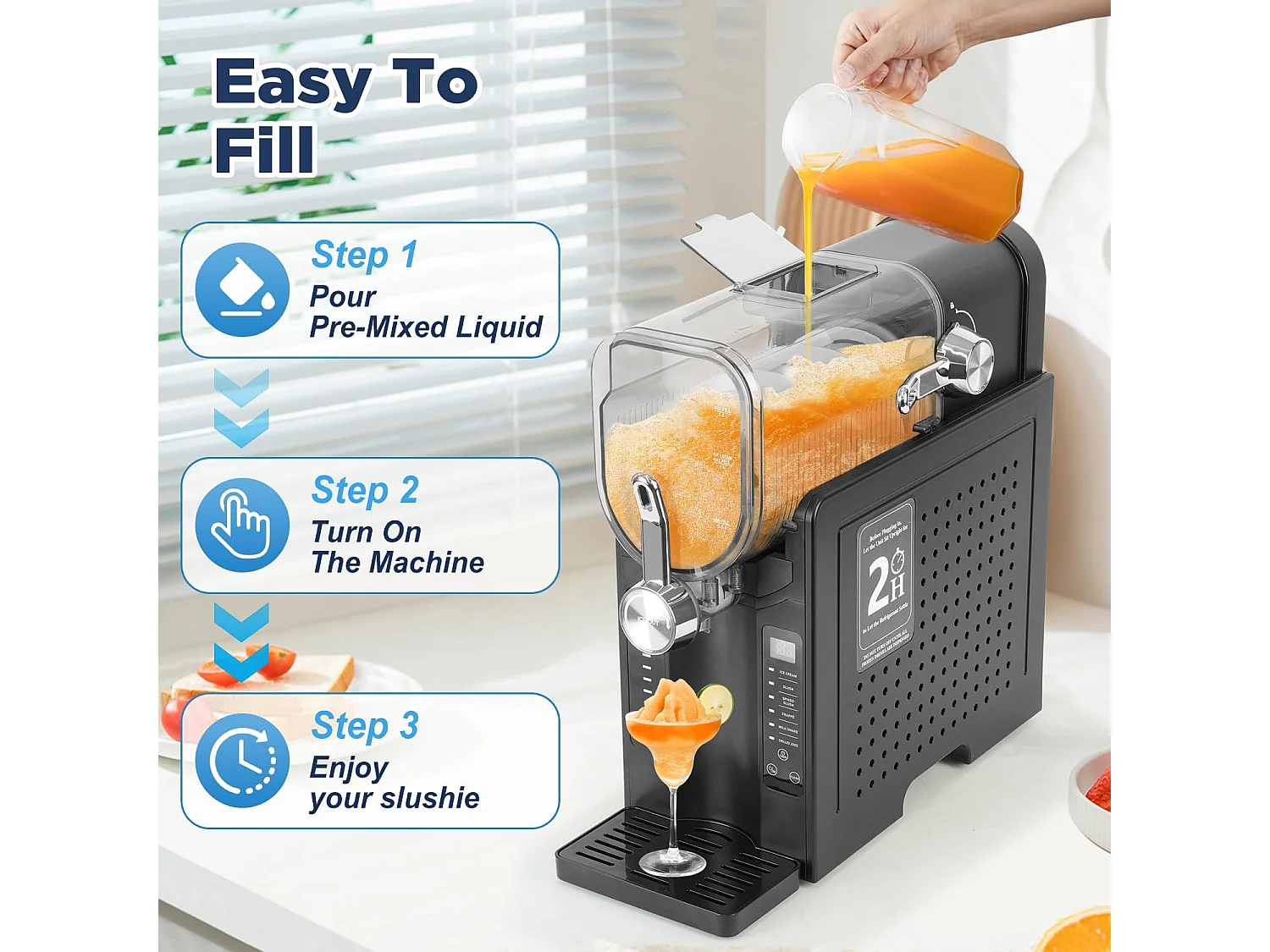 YODOLLA Machine à Granité 2,6L 7-en-1 Pour cocktails glacés maison, Frappés, Milkshakes & jus congelés avec nettoyage automatique et technologie InstantFreeze