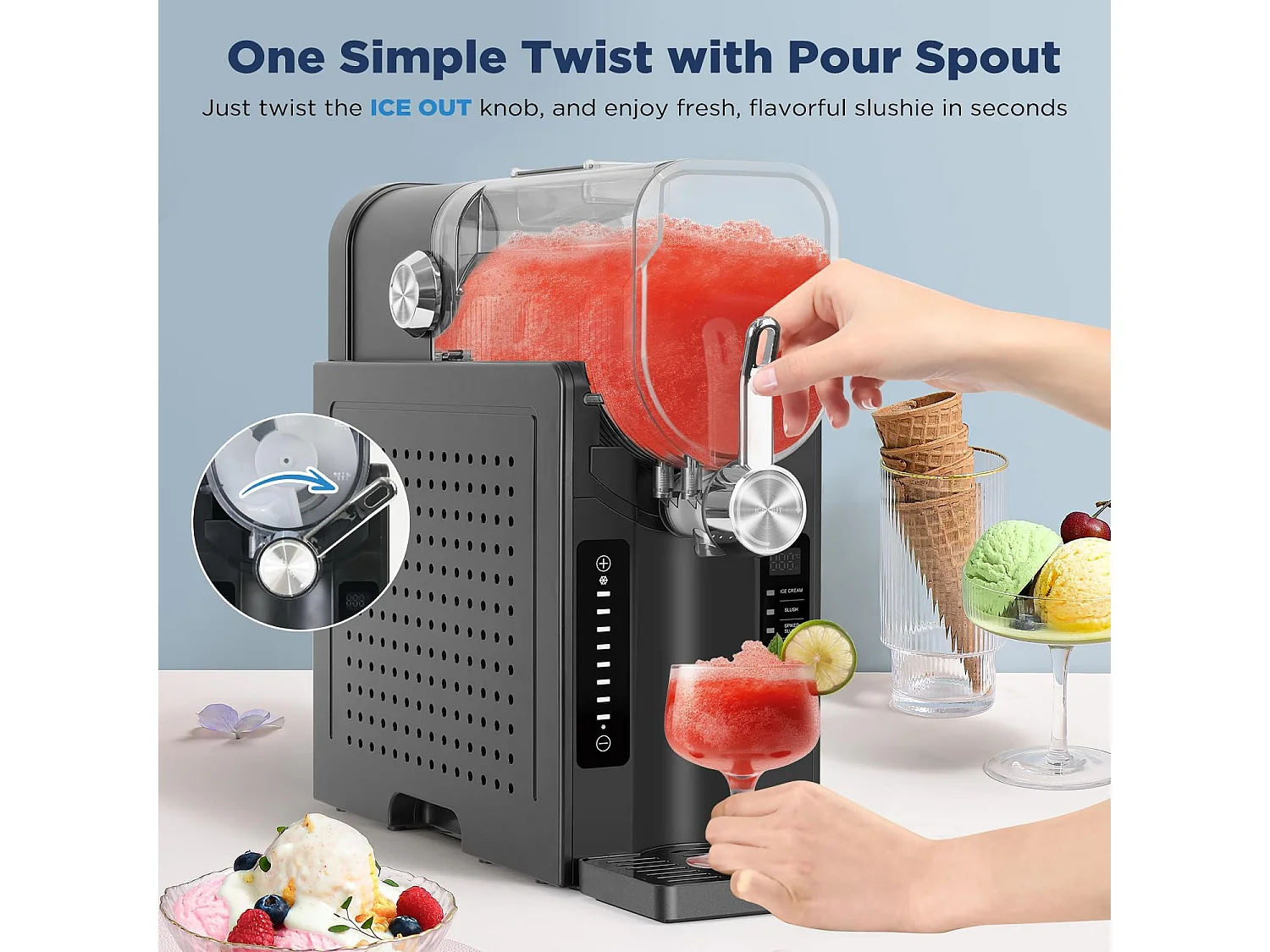 YODOLLA Machine à Granité 2,6L 7-en-1 Pour cocktails glacés maison, Frappés, Milkshakes & jus congelés avec nettoyage automatique et technologie InstantFreeze