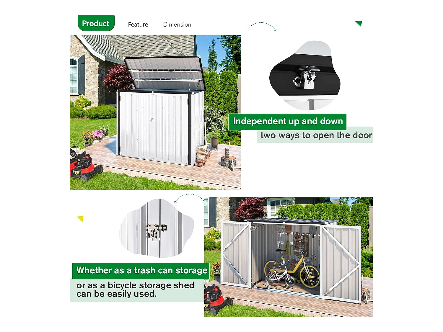 YODOLLA Cache Poubelle Exterieur en Métal, Abri pour 2 Poubelles 240L, Rangement Exterieur pour Outils,Vélo Enfant,150 x 80 x 117.6cm(Blanc)