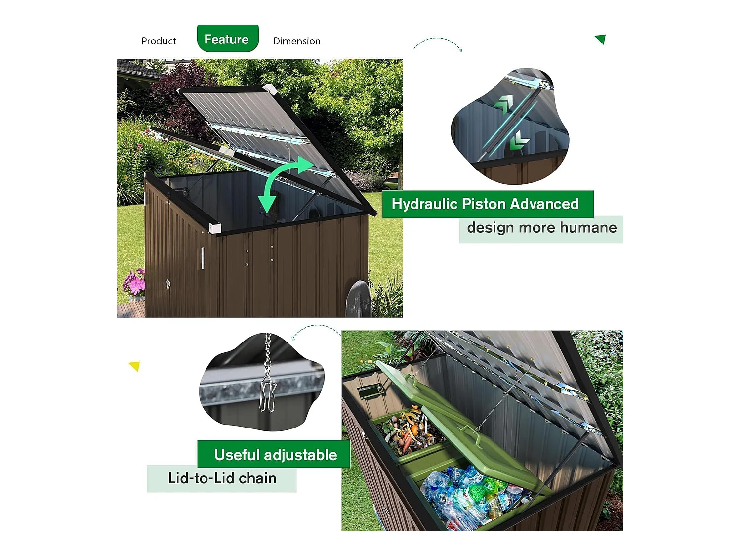 YODOLLA Cache Poubelle Exterieur en Métal, Abri pour 2 Poubelles 240L, Rangement Exterieur pour Outils,Vélo Enfant,150 x 80 x 117.6cm(Brun)