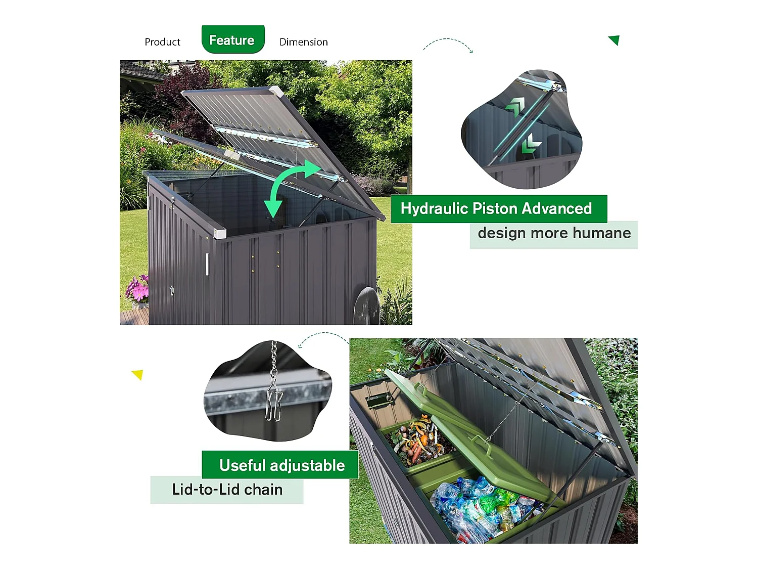 YODOLLA Cache Poubelle Exterieur en Métal, Abri pour 2 Poubelles 240L, Rangement Exterieur pour Outils,Vélo Enfant,150 x 80 x 117.6cm(Gris)